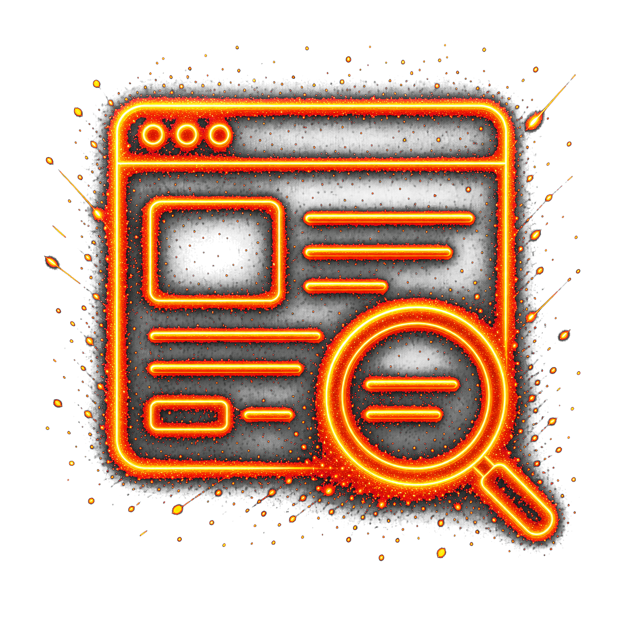 Glowing search-focused service page line art with magnifying glass